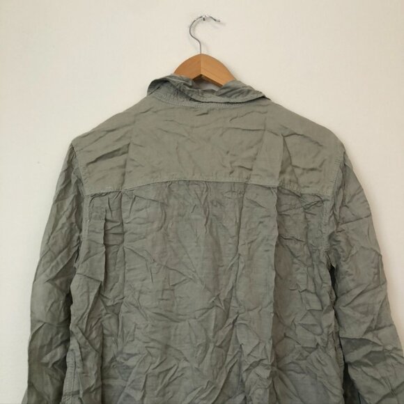 HOLDING HORSES ANTHROPOLOGIE Sunwashed Tunic Top Green Long Sleeve Button Down - Picture 10 of 11